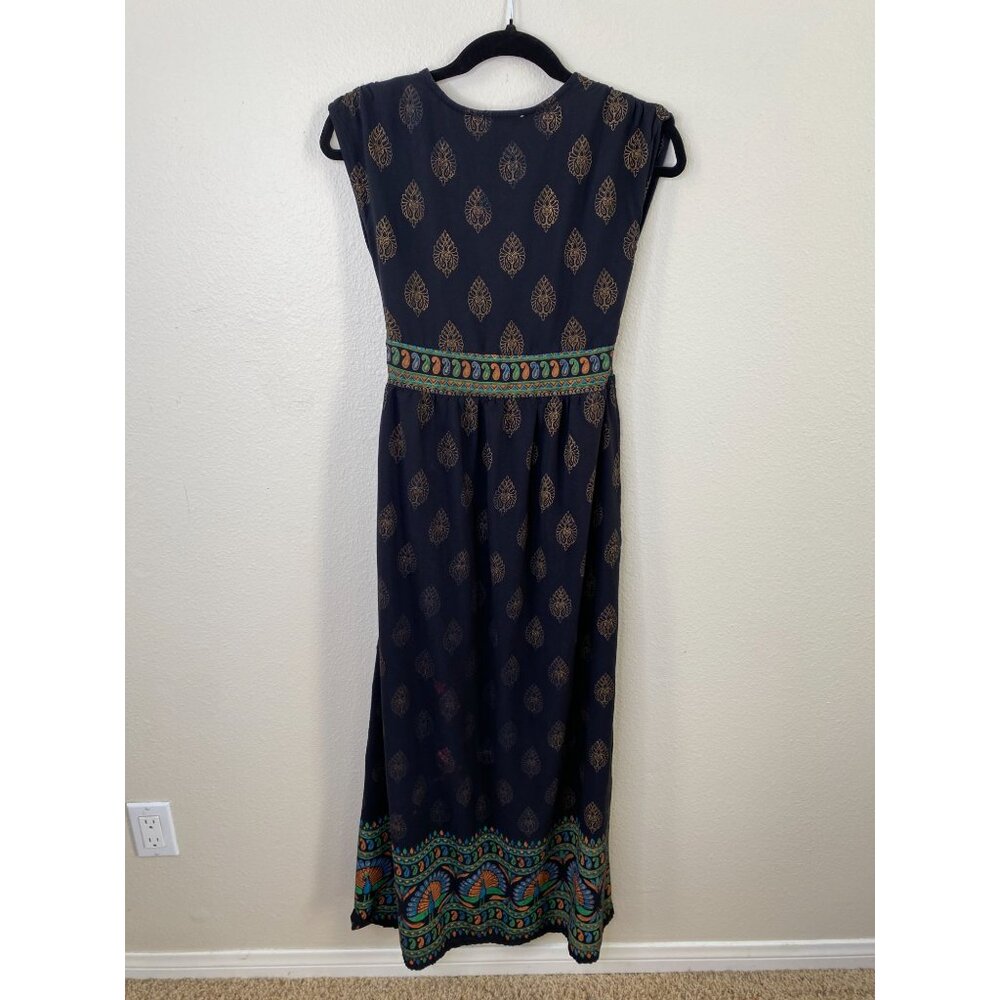 Lapogee Womens Maxi Dress M Bohemian Style Navy Multicolor Paisley Print Rayon